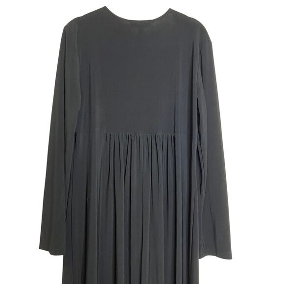 Coldwater Creek Womens Midi Dress Size 12 Black Long Sleeve V-Neck Pleated Waist - Picture 4 of 7